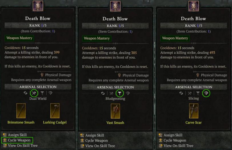 Cycle through weapons that skill can use