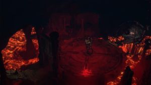 Malphas waits for the approaching hero on the left with the Loom to the right