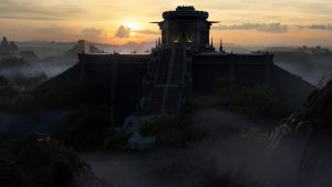 Temple in Travincal in the Torajan Jungles. For scale note the character at the top of the stairs.