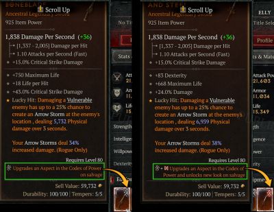 Upgrade an Aspect and Unlocks new look in Wardrobe