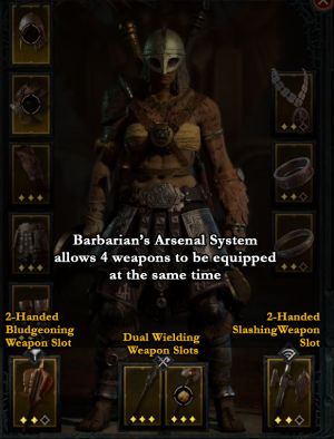 Barbarian has a 4-weapon loadout