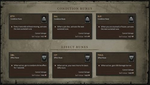 Diablo 4 Runes - Condition and Effect