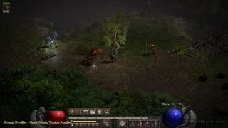 Fighting a Swamp Dweller in the Great Marsh in Torajan Jungles as seen in Diablo 2 Resurrected